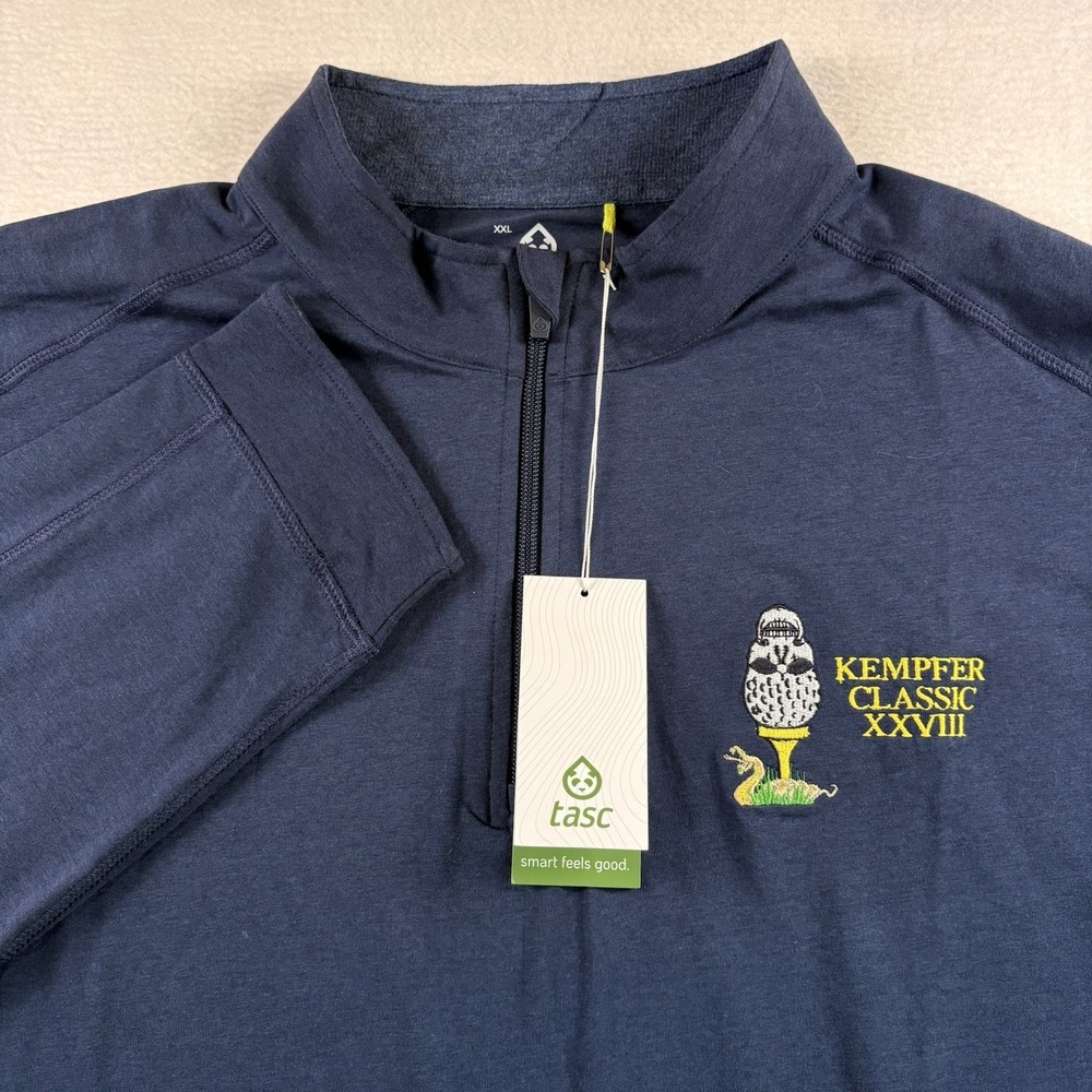 Tasc Performance Carrollton Mens XXL 1/4 Zip Pullover Bamboo Organic Navy Active